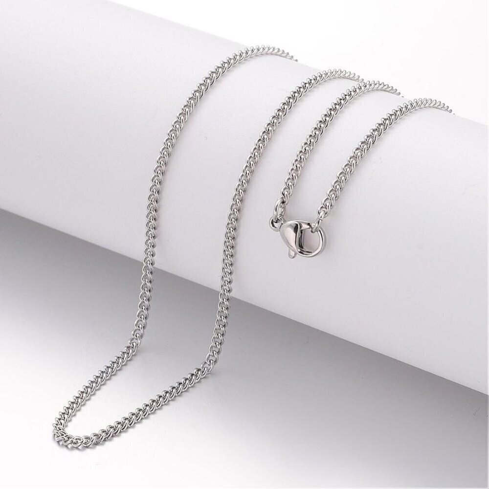 Silver Surgical Stainless Steel 2.2mm Curb Chain Link Necklace 24" Long